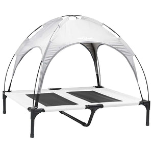 Letto per Cani Rialzato con Tetto Rimovibile Grigio Argento L Metallo 42008175