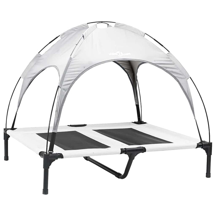 Letto per Cani Rialzato con Tetto Rimovibile Grigio Argento L Metallo 42008175