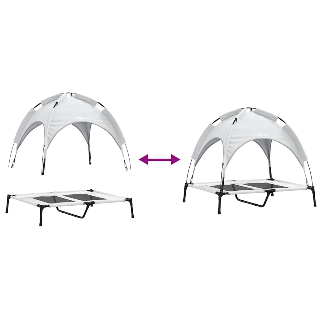 Letto per Cani Rialzato con Tetto Rimovibile Grigio Argento L Metallo 42008175