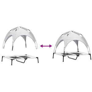 Letto per Cani Rialzato con Tetto Rimovibile Grigio Argento L Metallo 42008175