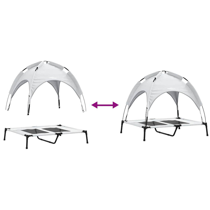 Letto per Cani Rialzato con Tetto Rimovibile Grigio Argento L Metallo 42008175