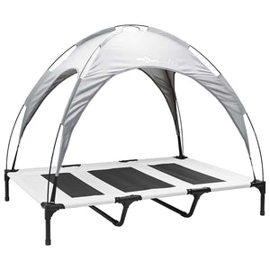 Letto Rialzato per Cani con Tetto Rimovibile Grigio Argento XL Acciaio 42008176