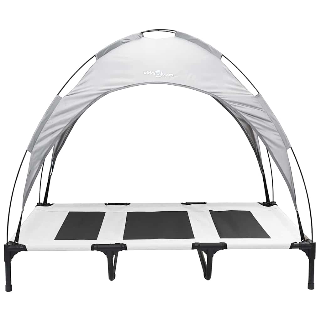 Letto Rialzato per Cani con Tetto Rimovibile Grigio Argento XL Acciaio 42008176