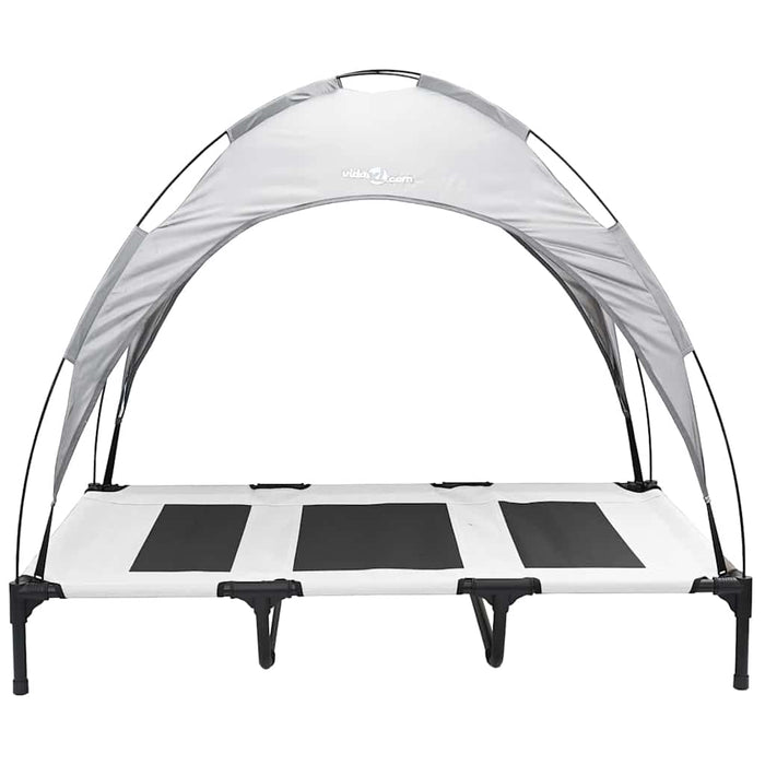 Letto Rialzato per Cani con Tetto Rimovibile Grigio Argento XL Acciaio 42008176