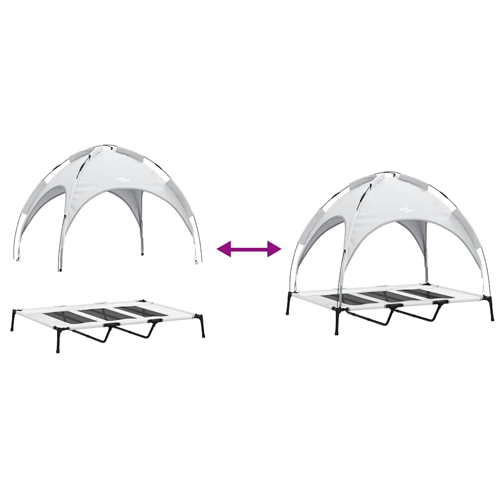 Letto Rialzato per Cani con Tetto Rimovibile Grigio Argento XL Acciaio 42008176