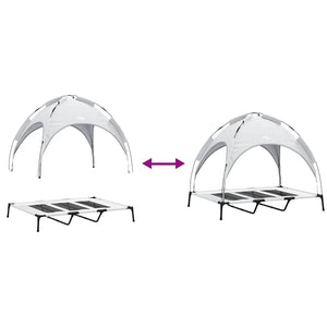 Letto Rialzato per Cani con Tetto Rimovibile Grigio Argento XL Acciaio 42008176