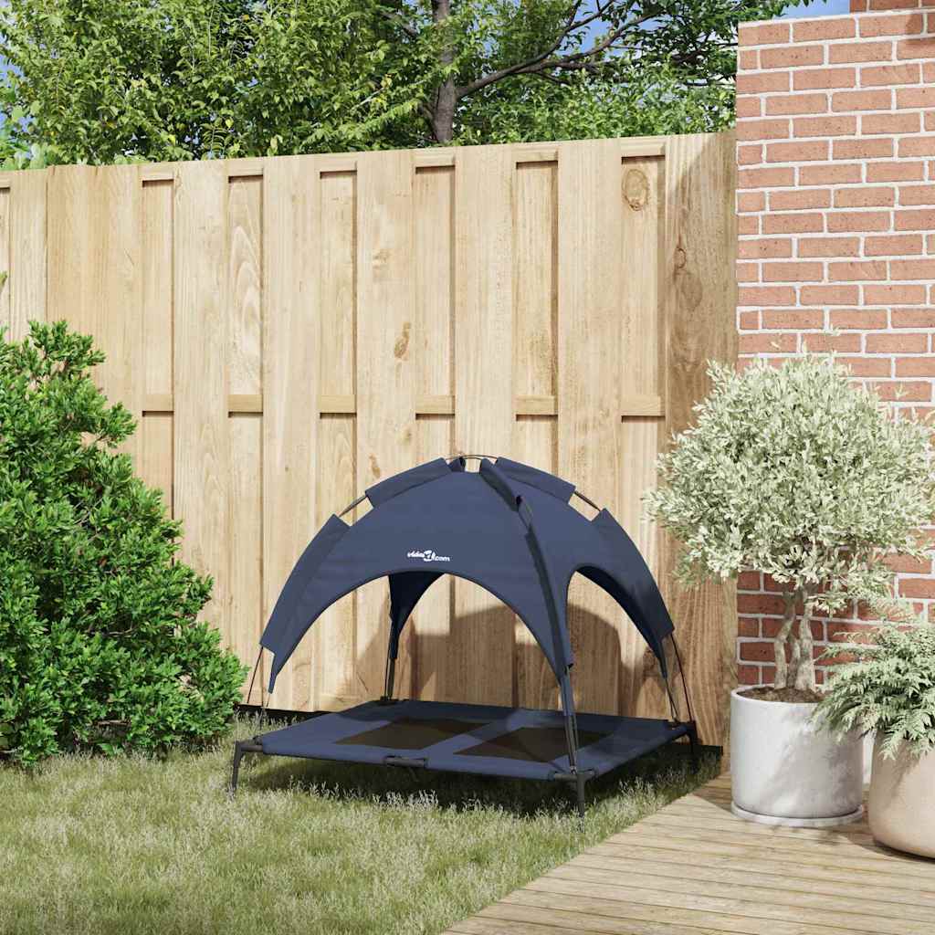 Letto Rialzato per Cani con Tetto Rimovibile Blu Navy L Acciaio 42008179