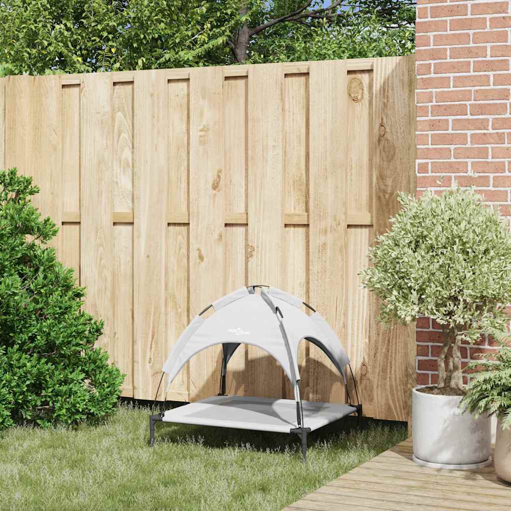 Letto Rialzato per Cani con Tetto Rimovibile Grigio Argento M Metallo 42008194