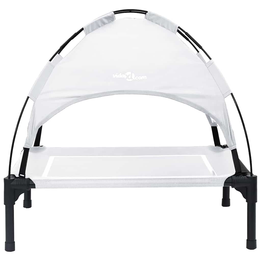 Letto Rialzato per Cani con Tetto Rimovibile Grigio Argento M Metallo 42008194