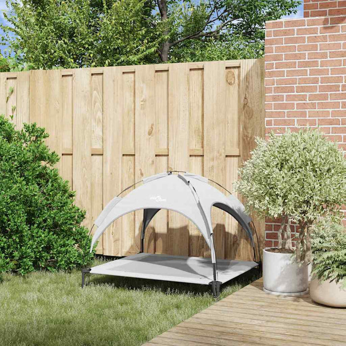 Letto per Cani Elevato  con Tetto Rimovibile Grigio Argento XL Acciaio 42008196