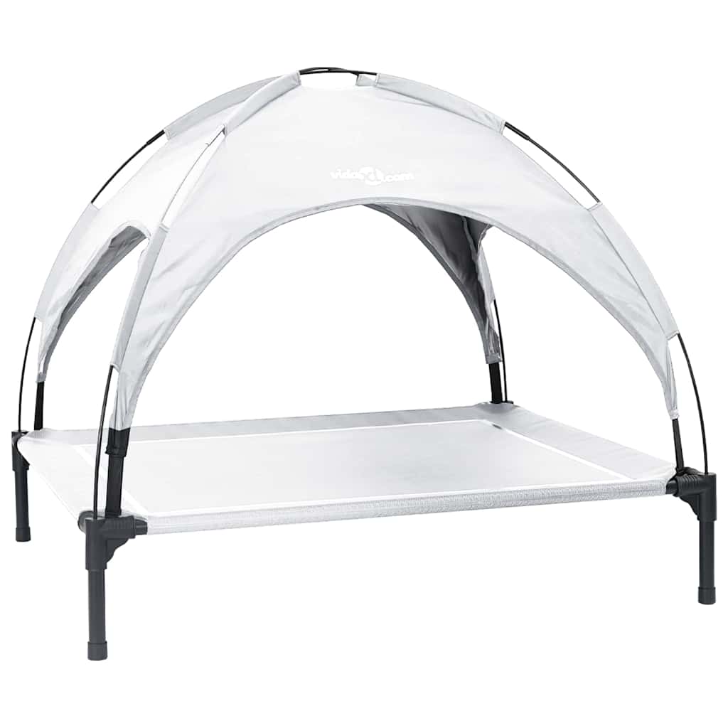 Letto per Cani Elevato  con Tetto Rimovibile Grigio Argento XL Acciaio 42008196