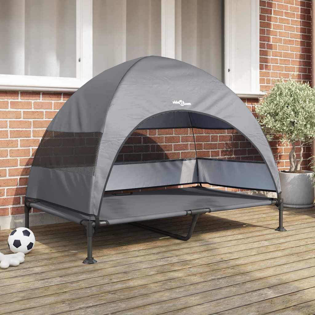 Letto per Cani Rialzato con Tettuccio Rimovibile Grigio Chiaro XL Acciaio 42008219