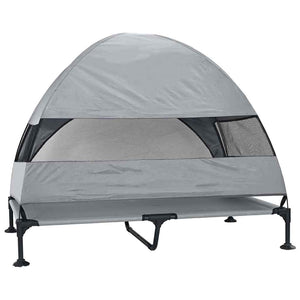 Letto per Cani Rialzato con Tettuccio Rimovibile Grigio Chiaro XL Acciaio 42008219