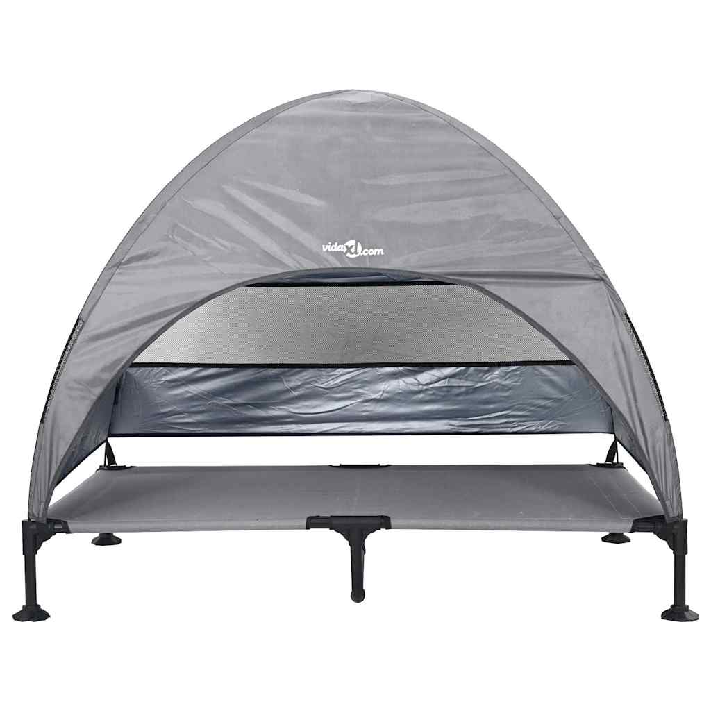 Letto per Cani Rialzato con Tettuccio Rimovibile Grigio Chiaro XL Acciaio 42008219