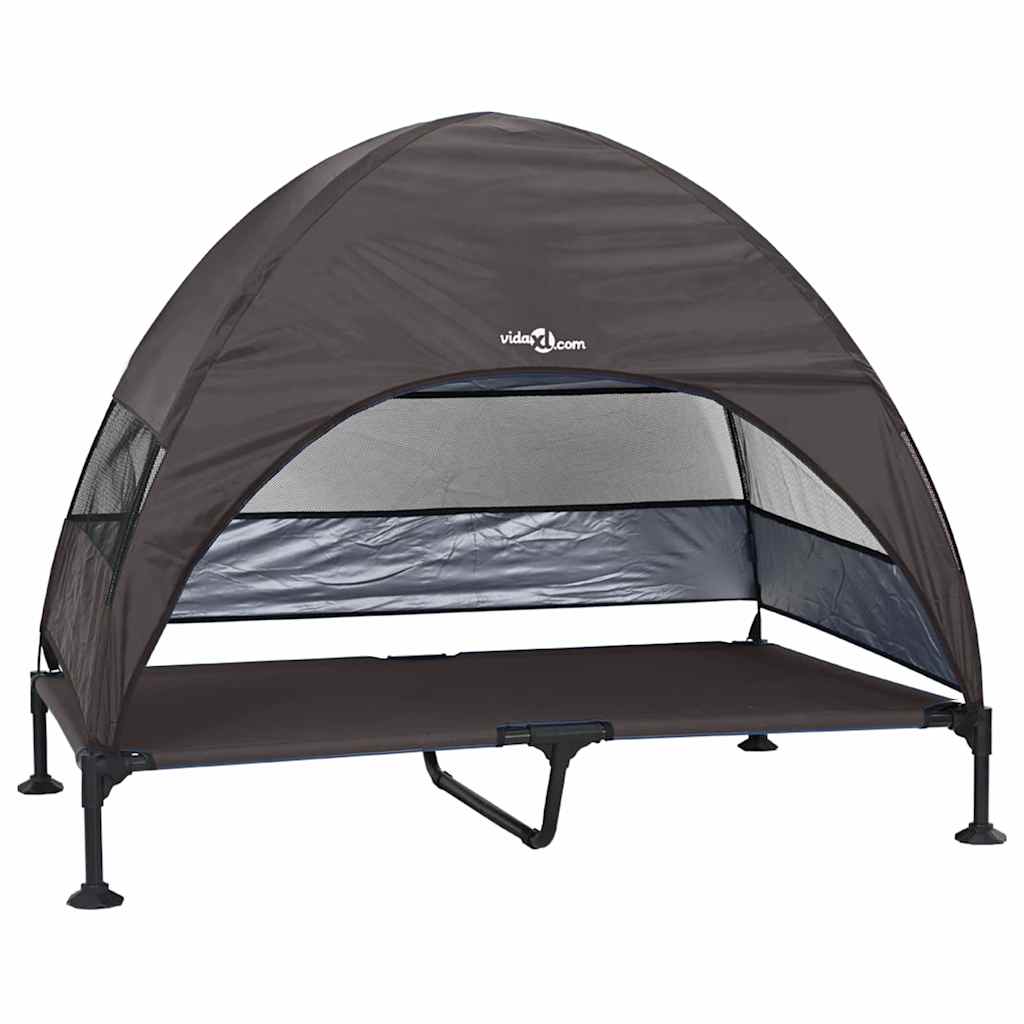 Letto per Cani Elevato con Tetto Rimovibile Marrone XL Acciaio 42008220