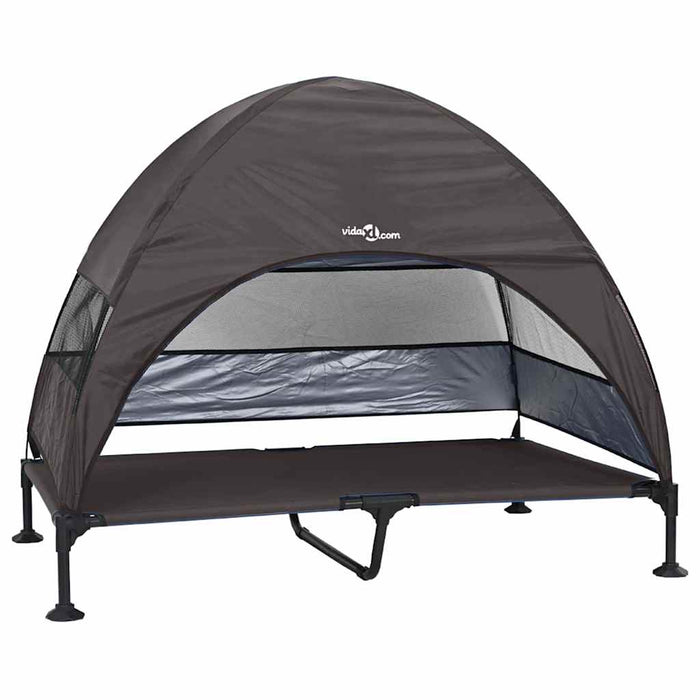 Letto per Cani Elevato con Tetto Rimovibile Marrone XL Acciaio 42008220