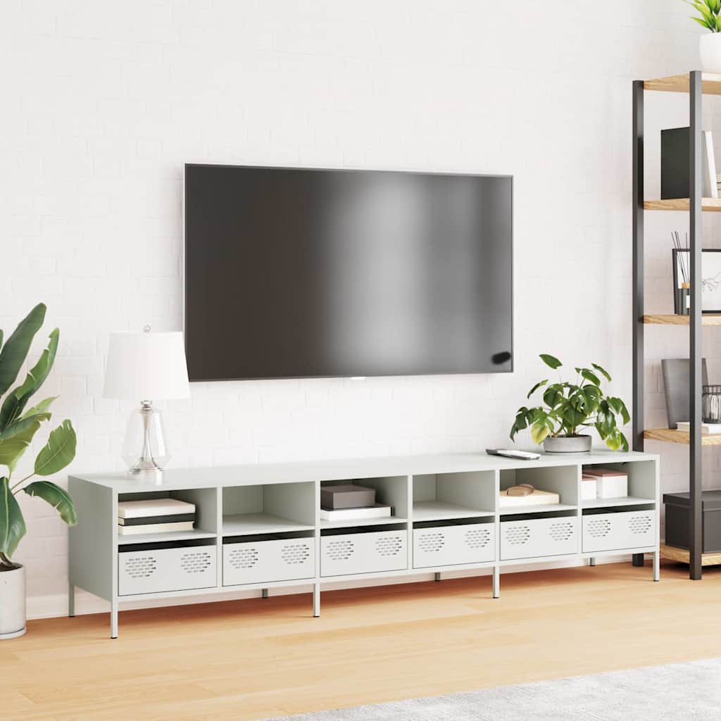 Mobile TV-Credenza TV-Console TV Bianco 202x39x43,5 cm in Acciaio Laminato a Freddo 405695
