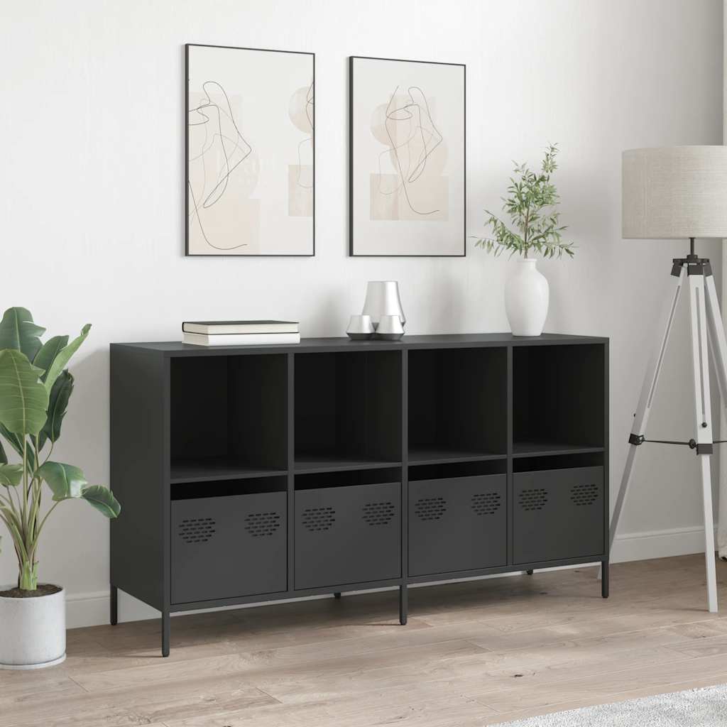Credenza-Buffet-Armadio da cucina Nera 135x39x73,5 cm in Acciaio Laminato a Freddo 714000