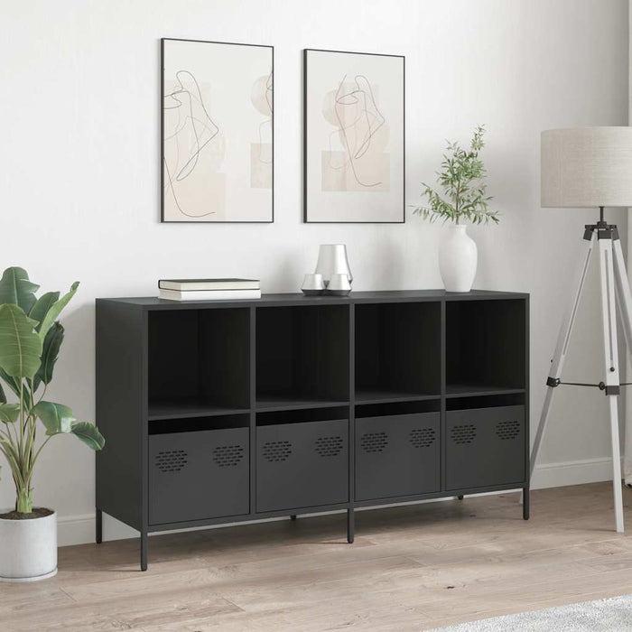 Credenza-Buffet-Armadio da cucina Nera 135x39x73,5 cm in Acciaio Laminato a Freddo 714000