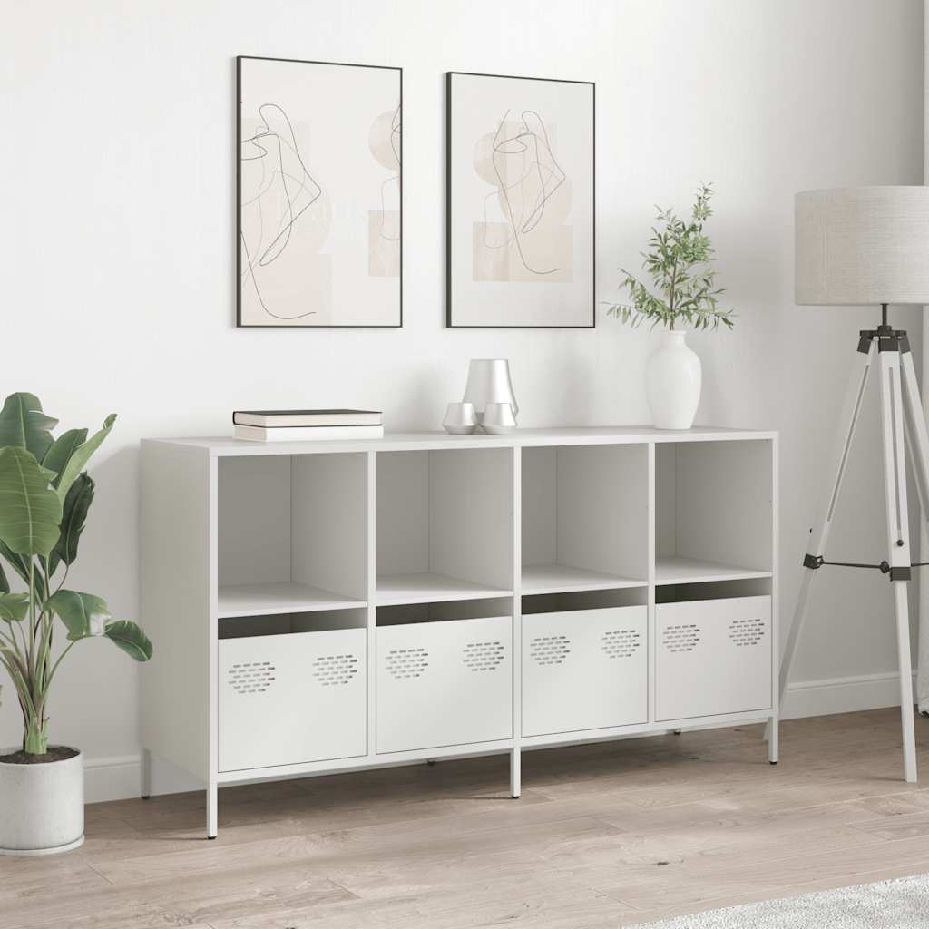 Credenza-Buffet-Armadio da cucina Bianca 135x39x73,5 cm in Acciaio Laminato a Freddo 556913