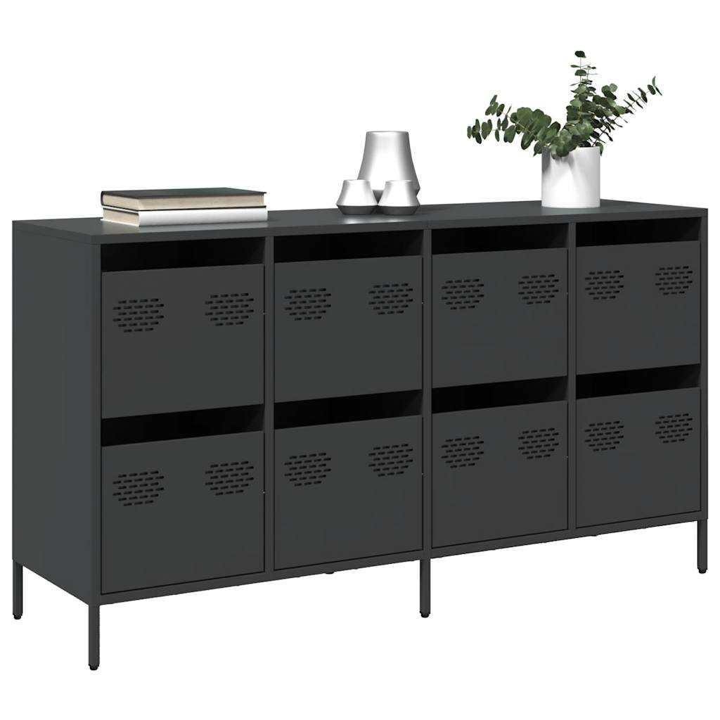 Credenza-Buffet-Armadio da cucina Nera 135x39x73,5 cm in Acciaio Laminato a Freddo 745295