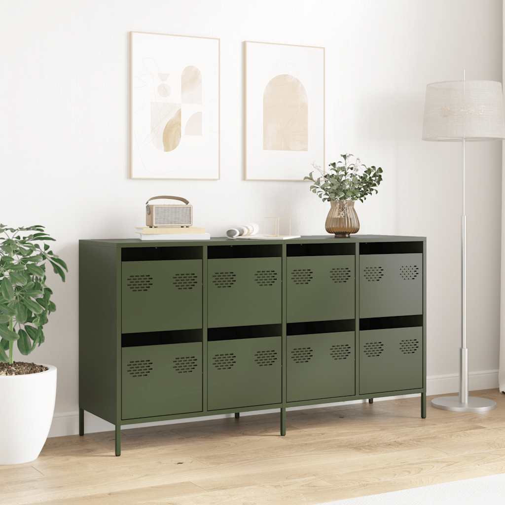 Credenza Verde Oliva 135x39x73,5 cm Acciaio Laminato a Freddo 3307171