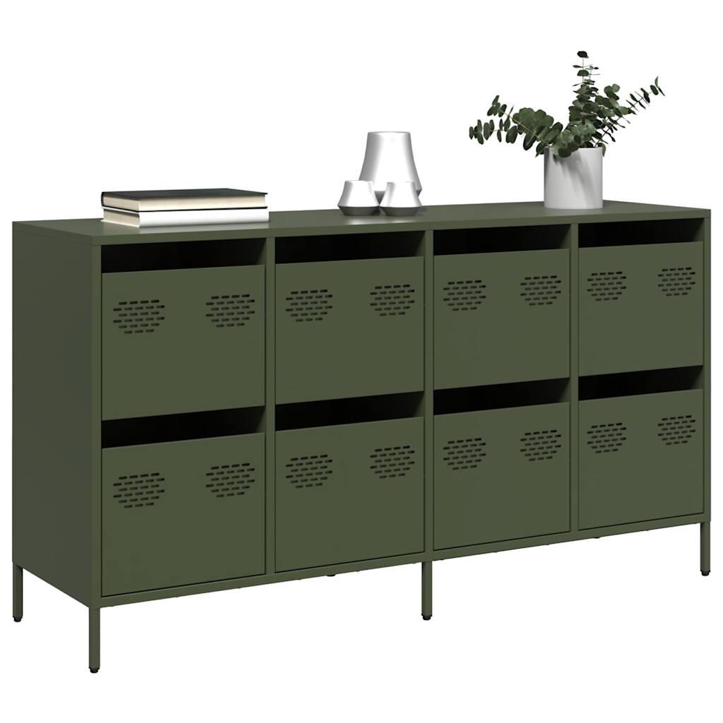 Credenza Verde Oliva 135x39x73,5 cm Acciaio Laminato a Freddo 3307171