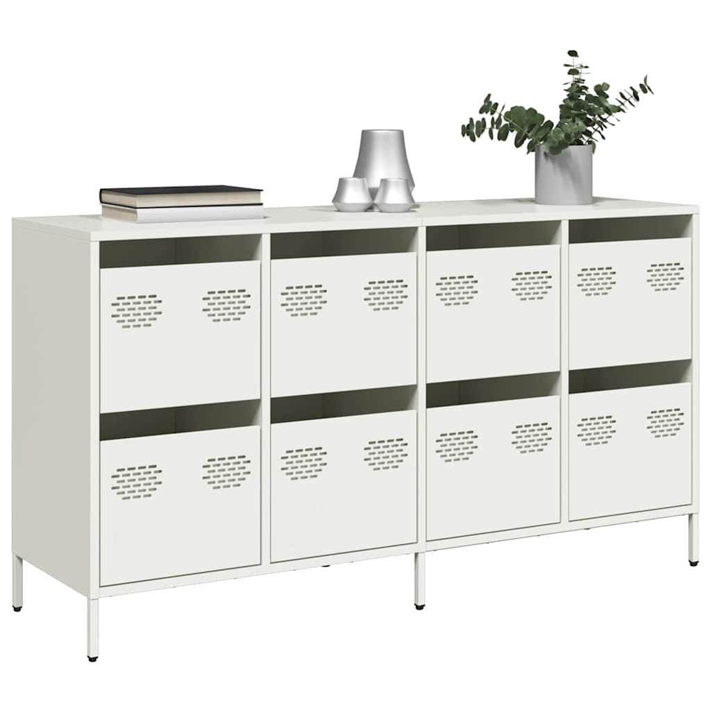 Credenza-Buffet-Armadio da cucina Bianca 135x39x73,5 cm in Acciaio Laminato a Freddo 548759
