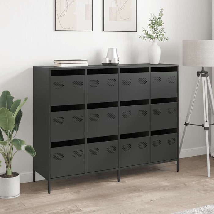 Credenza-Buffet-Armadio da cucina Nera 135x39x103,5 cm in Acciaio Laminato a Freddo