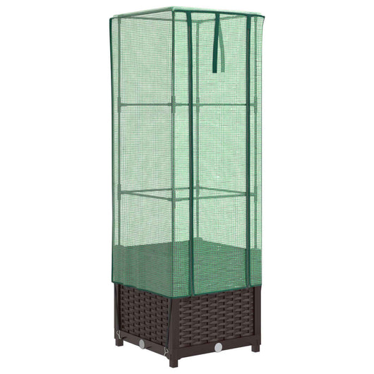 Vaso per fioriera rialzata per piante fiori terrazza da giardino rialzata con rivestimento in simil rattan 40 x 40 x 139 cm Marrone 02_0038774
