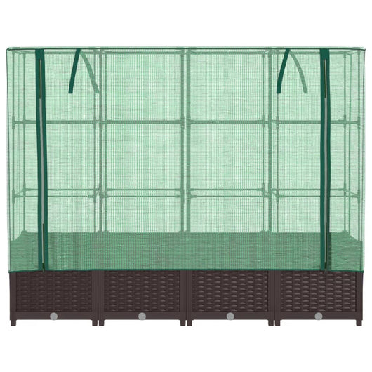 Fioriera rialzata per aiuola fioriera per terrazza giardino rialzato con copertura effetto rattan 160 x 40 x 138 cm Marrone 02_0038755