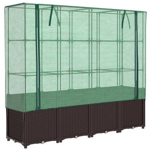 Fioriera rialzata per aiuola fioriera per terrazza giardino rialzato con copertura effetto rattan 160 x 40 x 153 cm Marrone 02_0038766