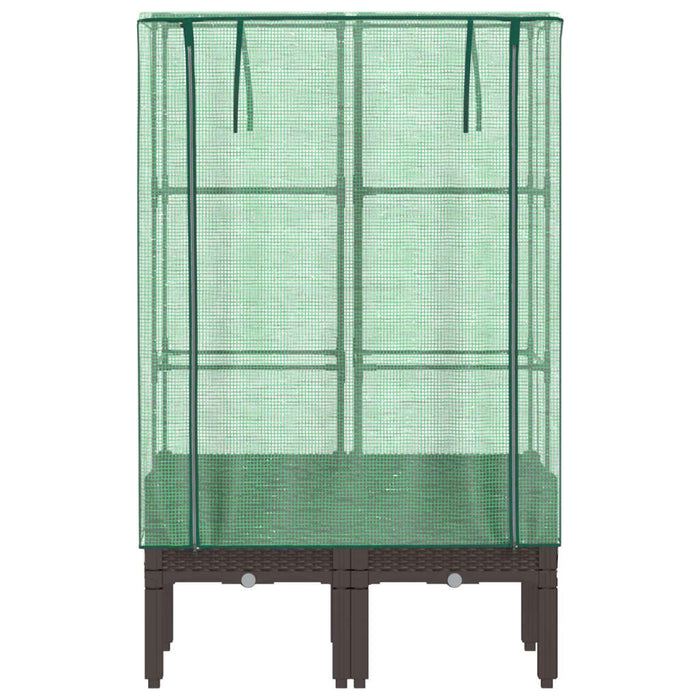 Vaso per fioriera rialzata per piante fiori terrazza da giardino rialzata con rivestimento in simil rattan 80 x 40 x 140 cm Marrone 02_0038794