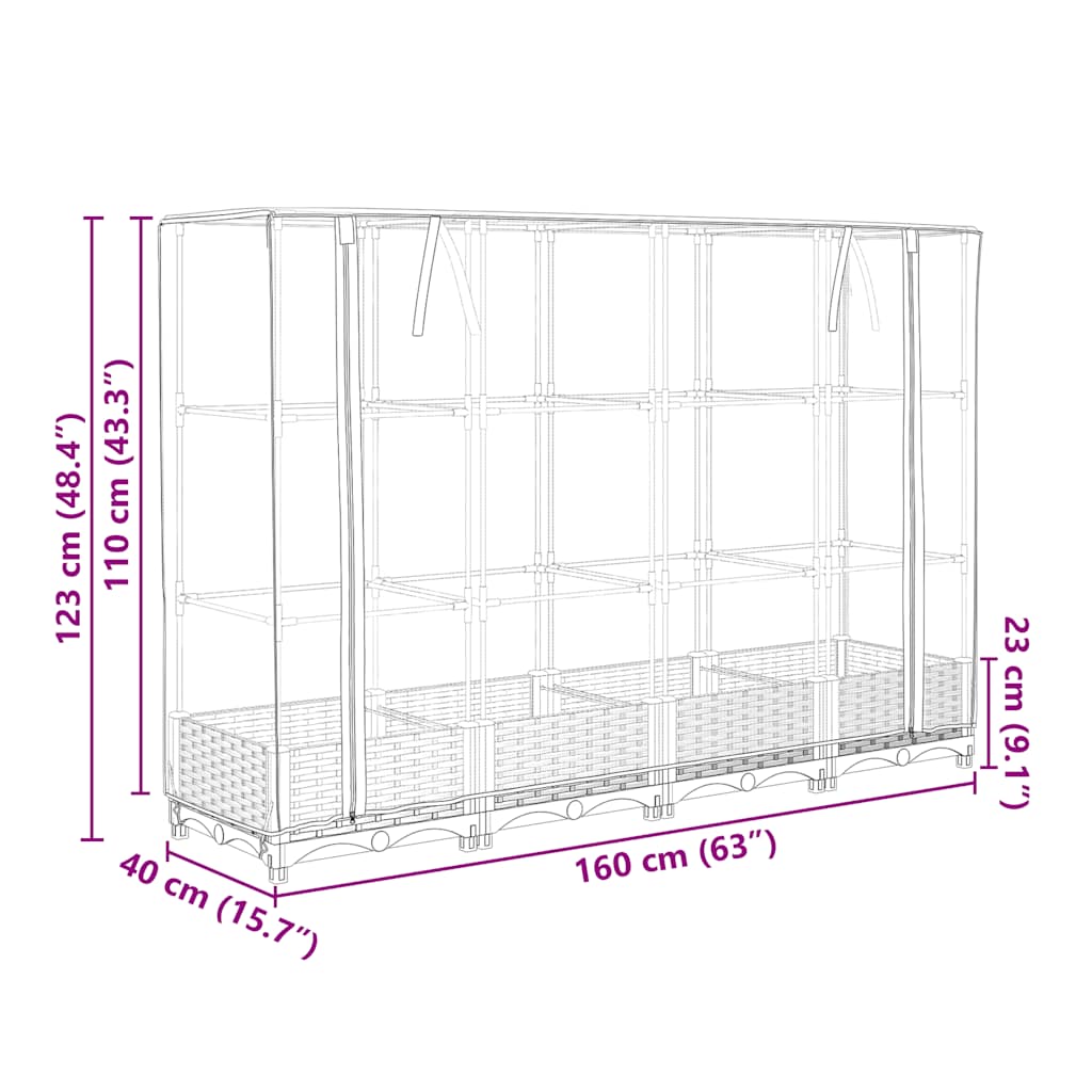 Letto rialzato con copertura per serra effetto rattan 160x40x123 cm 4015812