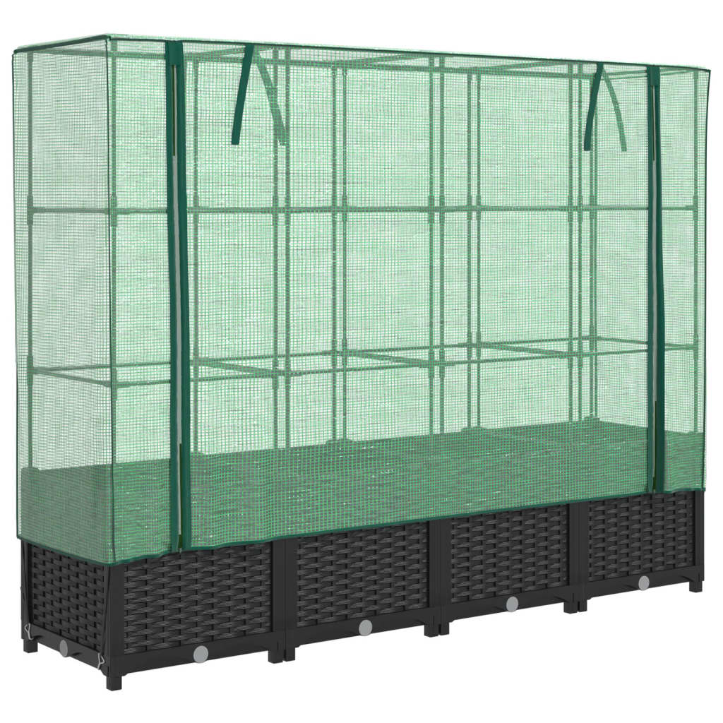 Fioriera rialzata per aiuola fioriera per terrazza giardino rialzato con copertura effetto rattan 160 x 40 x 138 cm nero 02_0038756
