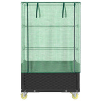 Vaso per fioriera rialzata per piante fiori terrazza da giardino rialzata con copertura e ruote effetto rattan nero 02_0038801