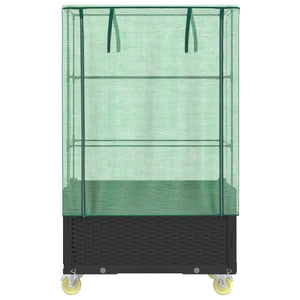 Vaso per fioriera rialzata per piante fiori terrazza da giardino rialzata con copertura e ruote effetto rattan nero 02_0038801