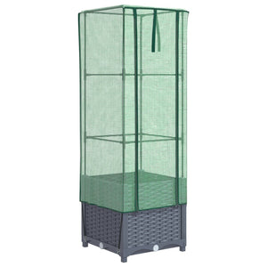 Vaso per fioriera rialzata per piante fiori terrazza da giardino rialzata con rivestimento in simil rattan 40 x 40 x 139 cm Blu grigio 02_0038772