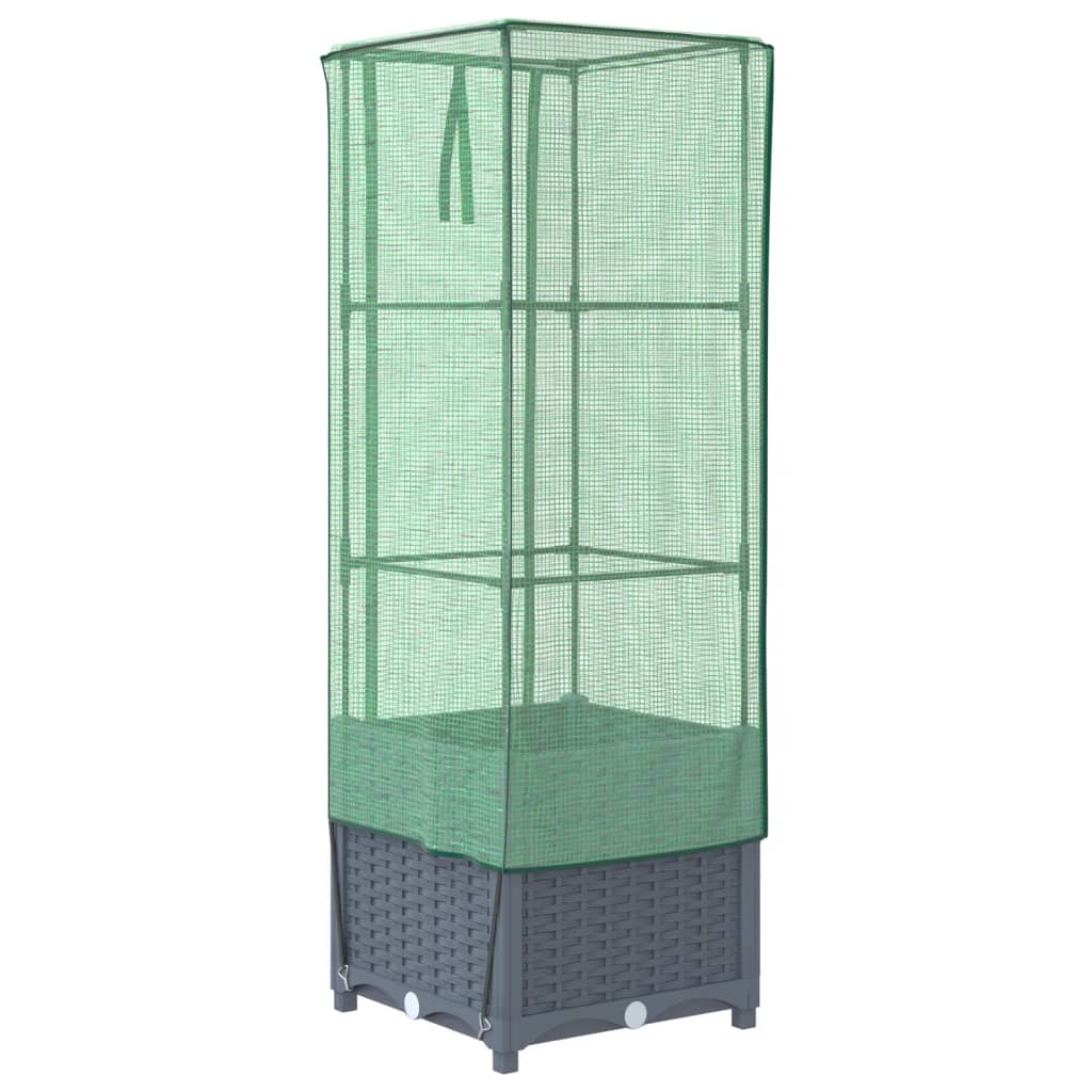 Vaso per fioriera rialzata per piante fiori terrazza da giardino rialzata con rivestimento in simil rattan 40 x 40 x 139 cm Blu grigio 02_0038772
