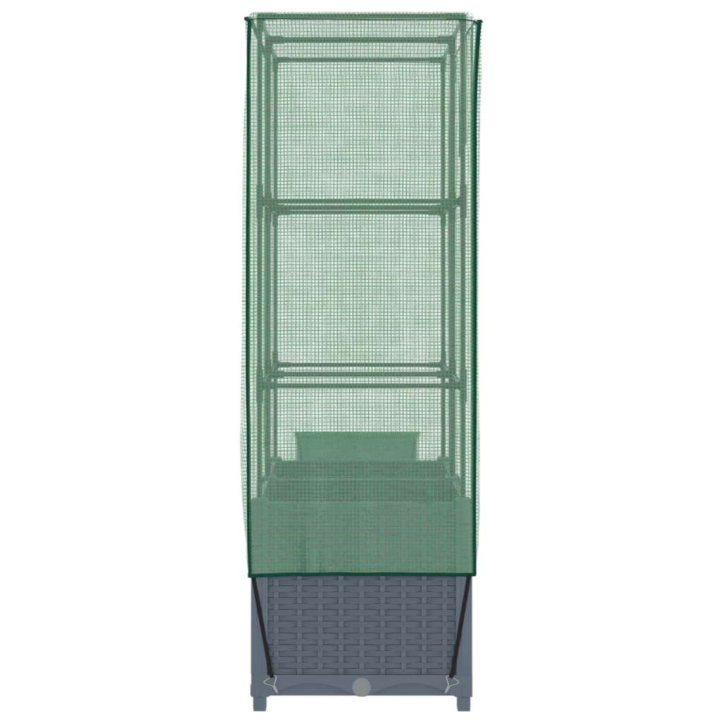 Fioriera rialzata per aiuola fioriera per terrazza giardino rialzato con copertura effetto rattan 80 x 40 x 138 cm Blu grigio 02_0038790