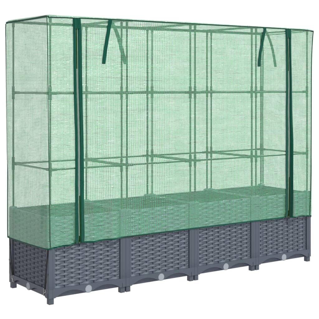 Fioriera rialzata per terrazza giardino rialzato con copertura effetto rattan 160 x 40 x 138 cm Blu grigio 02_0038753