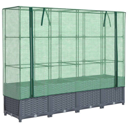 Fioriera rialzata per terrazza giardino rialzato con copertura effetto rattan 160 x 40 x 138 cm Blu grigio 02_0038753