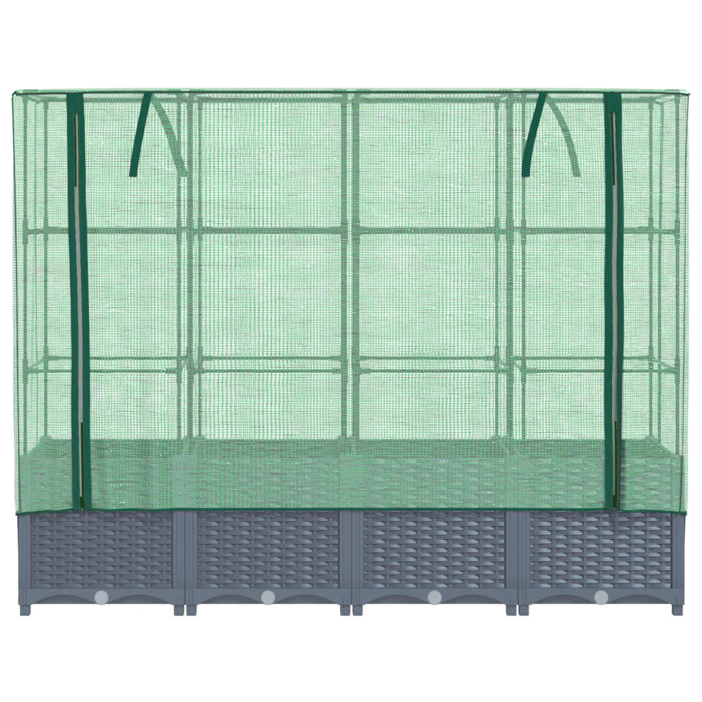 Fioriera rialzata per terrazza giardino rialzato con copertura effetto rattan 160 x 40 x 138 cm Blu grigio 02_0038753