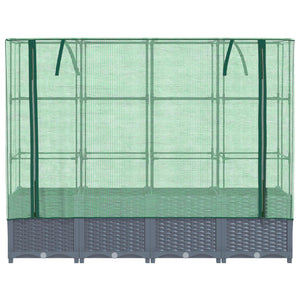 Fioriera rialzata per terrazza giardino rialzato con copertura effetto rattan 160 x 40 x 138 cm Blu grigio 02_0038753