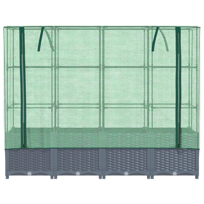 Fioriera rialzata per terrazza giardino rialzato con copertura effetto rattan 160 x 40 x 138 cm Blu grigio 02_0038753