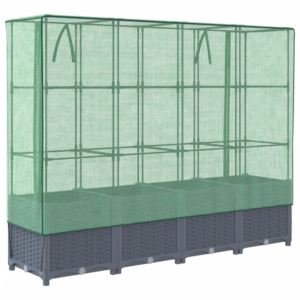 Fioriera rialzata per terrazza giardino rialzato con copertura effetto rattan 160 x 40 x 138 cm Blu grigio 02_0038753