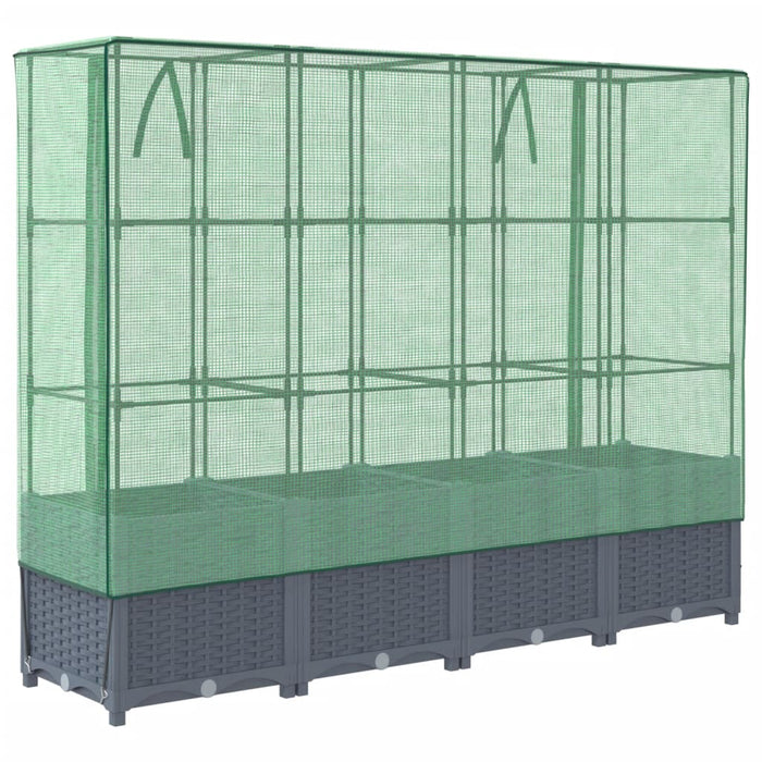 Fioriera rialzata per terrazza giardino rialzato con copertura effetto rattan 160 x 40 x 138 cm Blu grigio 02_0038753