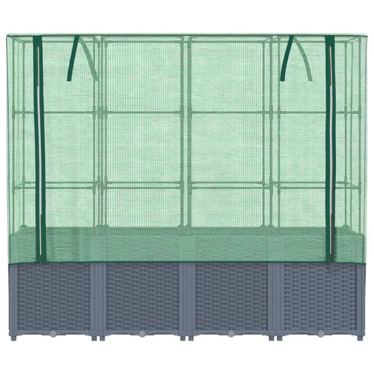 Fioriera rialzata per terrazza giardino rialzato con copertura effetto rattan 160 x 40 x 153 cm Blu grigio 02_0038763