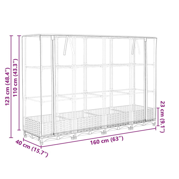 Letto Rialzato con Copertura Serra Effetto Rattan 160x40x123 cm
