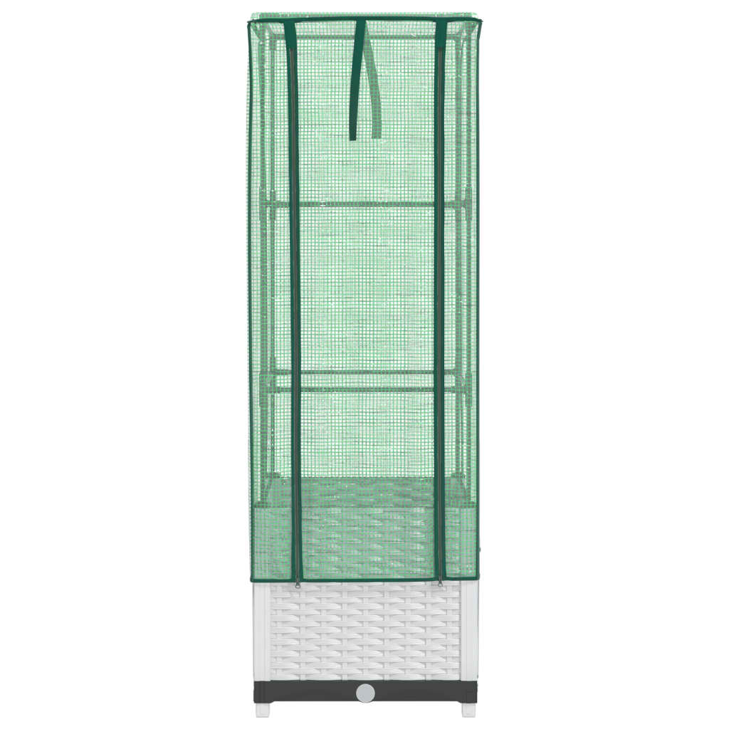 Vaso per fioriera rialzata per piante fiori terrazza da giardino rialzata con rivestimento in simil rattan 40 x 40 x 139 cm bianco 02_0038775